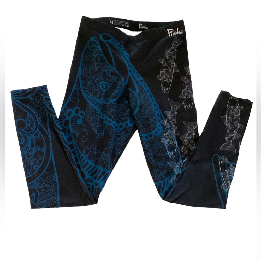 Fishewear women’s swim surf fishing water leggings Black/Blue size medium